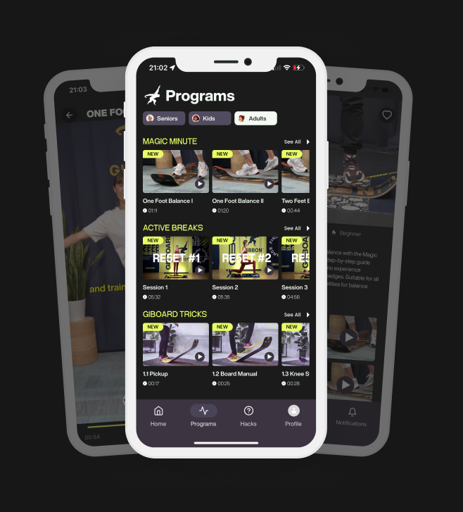 GIBBON Balance App screens